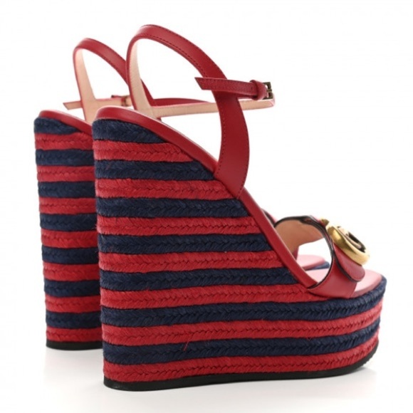 GUCCI Lifford Calfskin Aitana Espadrille Platform in Hibiscus Red Sz. IT39 US9 - Picture 7 of 17